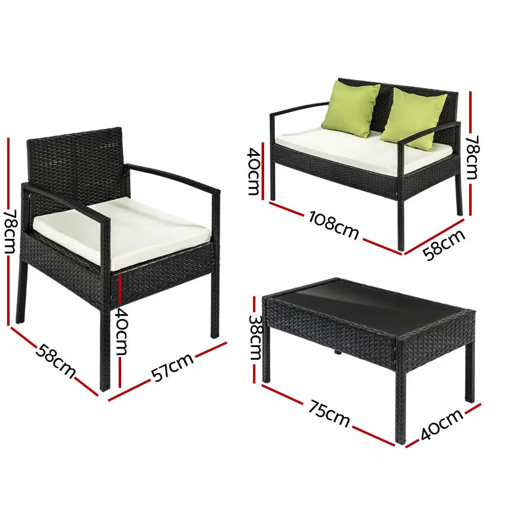 Gardeon Outdoor Sofa Set Wicker Lounge Setting Table and Chairs Patio Furniture - Furniture > Outdoor