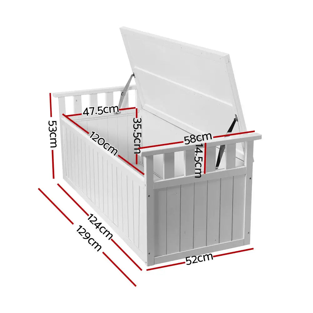 Gardeon Outdoor Storage Bench Box 129cm Wooden Garden Toy Chest Sheds Patio Furniture XL White - Furniture > Outdoor