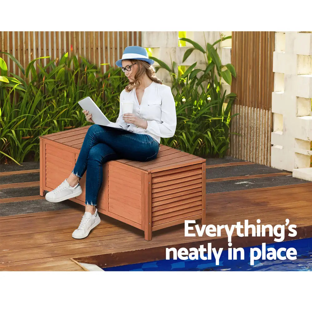 Gardeon Outdoor Storage Bench Box 210L Wooden Patio Furniture Garden Chair Seat - Home & Garden > Storage