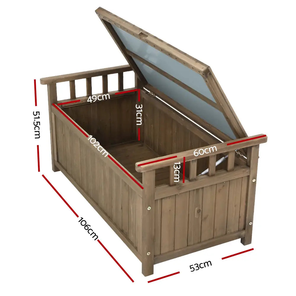 Gardeon Outdoor Storage Bench Box Wooden Garden Toy Tool Sheds Patio Furniture Brown - Furniture > Outdoor