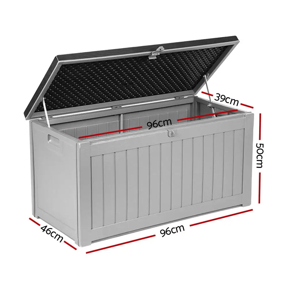 Gardeon Outdoor Storage Box 190L Container Lockable Garden Bench Tool Shed Black - Home & Garden > Storage