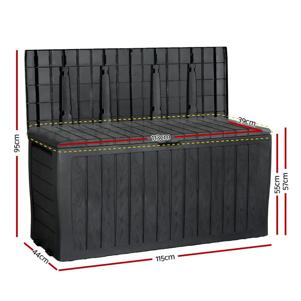 Gardeon Outdoor Storage Box 220L Lockable Organiser Garden Deck Toy Shed Tool Black - Home & Garden > Storage