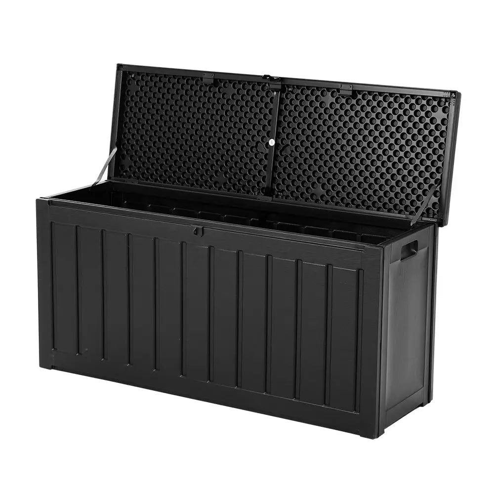 Gardeon Outdoor Storage Box 240L Container Lockable Garden Bench Tool Shed Black - Home & Garden > Storage