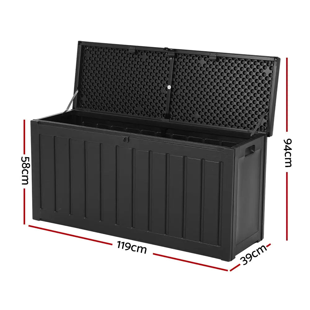 Gardeon Outdoor Storage Box 240L Container Lockable Garden Bench Tool Shed Black - Home & Garden > Storage