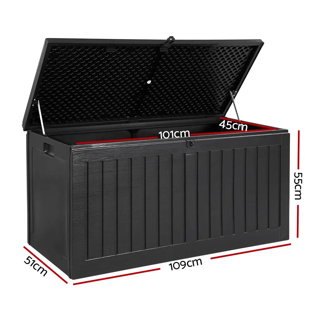 Gardeon Outdoor Storage Box 270L Container Lockable Garden Bench Tool Shed Black - Home & Garden > Storage