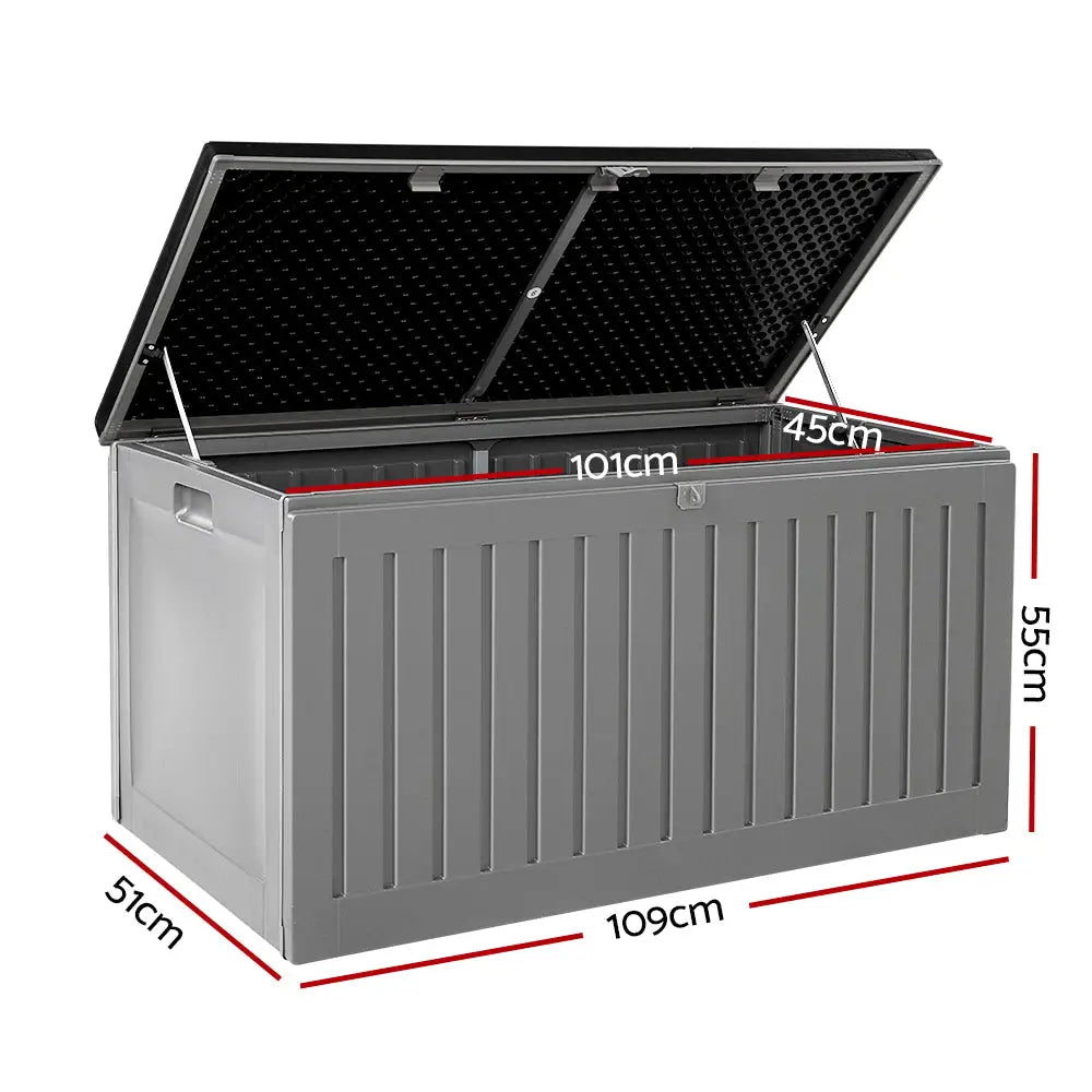 Gardeon Outdoor Storage Box 270L Container Lockable Garden Bench Tool Shed Grey - Home & Garden > Storage