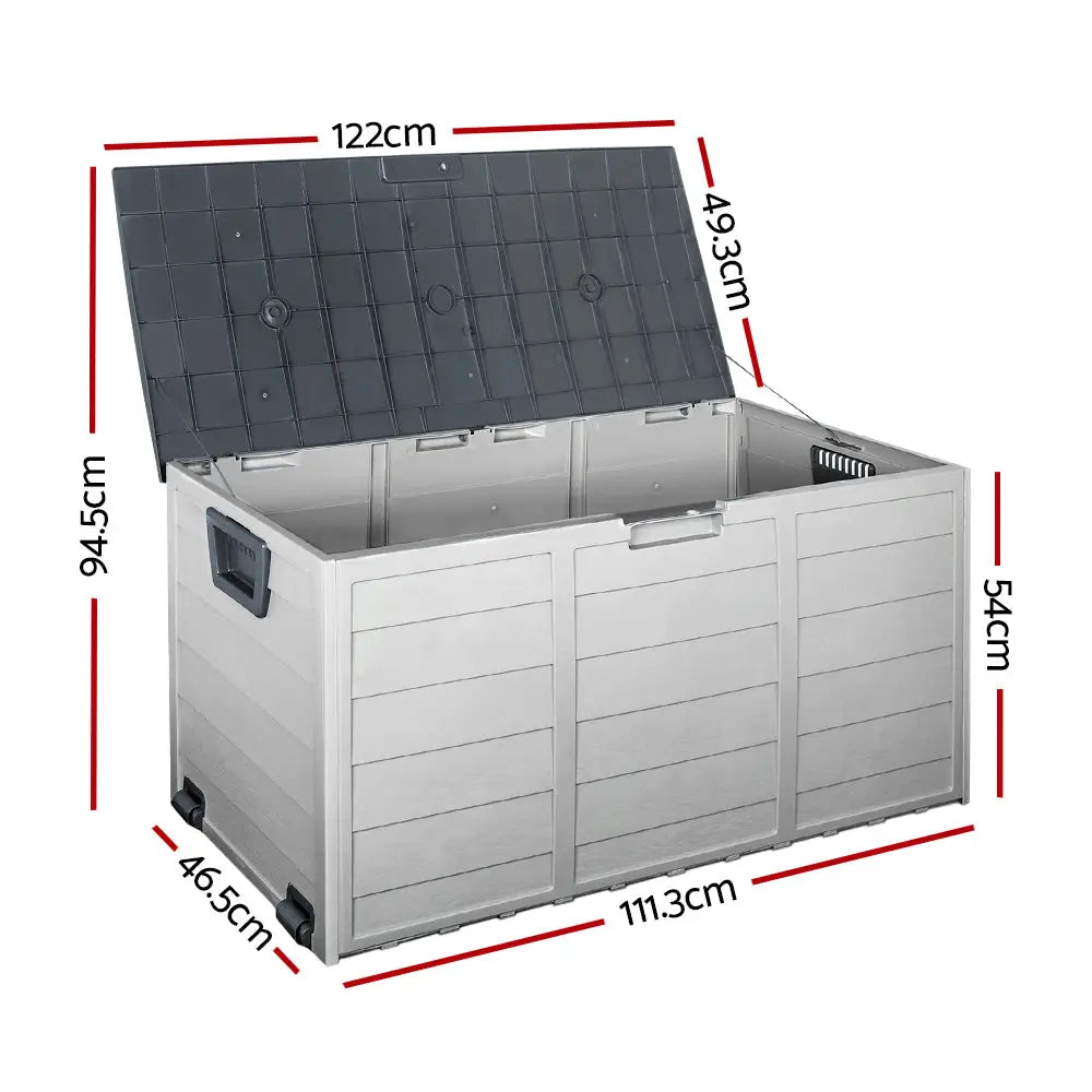Gardeon Outdoor Storage Box 290L Lockable Organiser Garden Deck Shed Tool Grey - Home & Garden > Storage