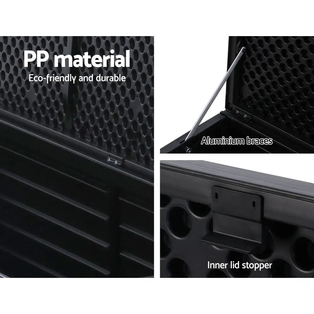 Gardeon Outdoor Storage Box 390L Container Lockable Garden Bench Shed Tools Toy All Black - Home & Garden > Storage