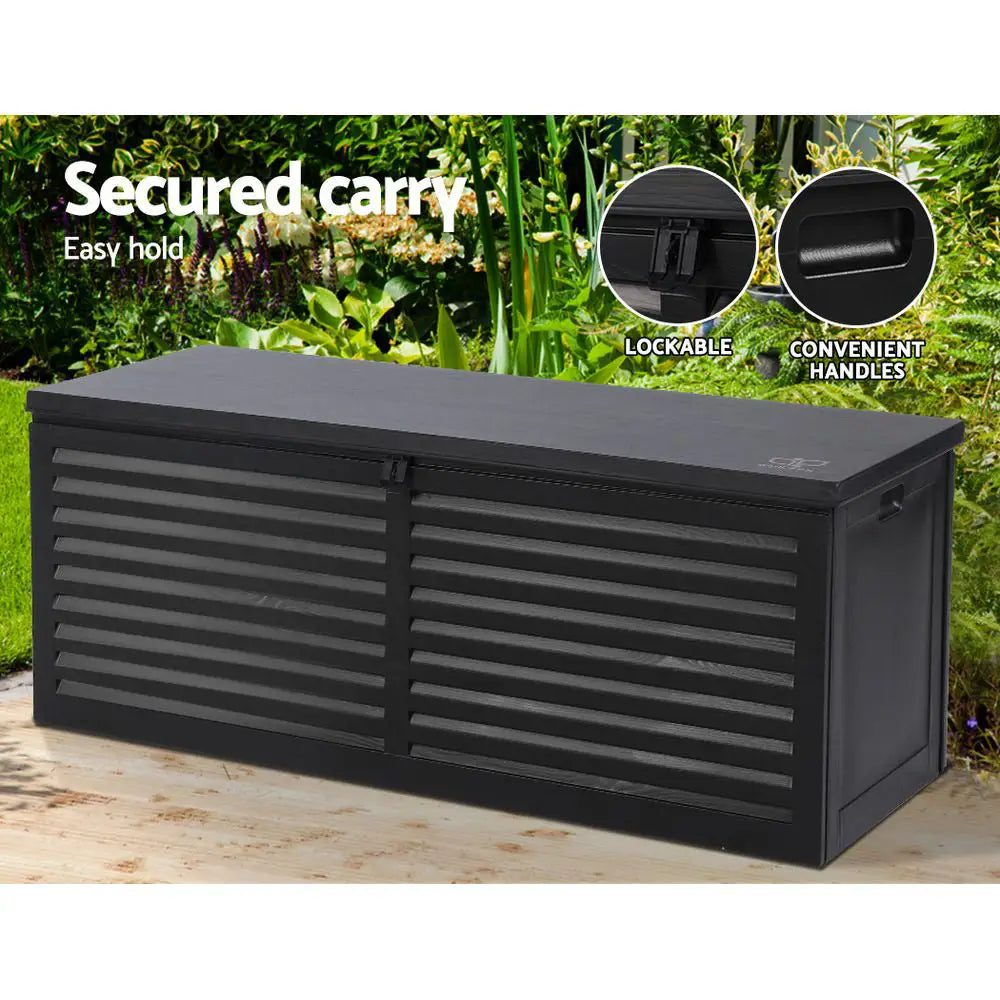Gardeon Outdoor Storage Box 390L Container Lockable Garden Bench Shed Tools Toy All Black - Home & Garden > Storage