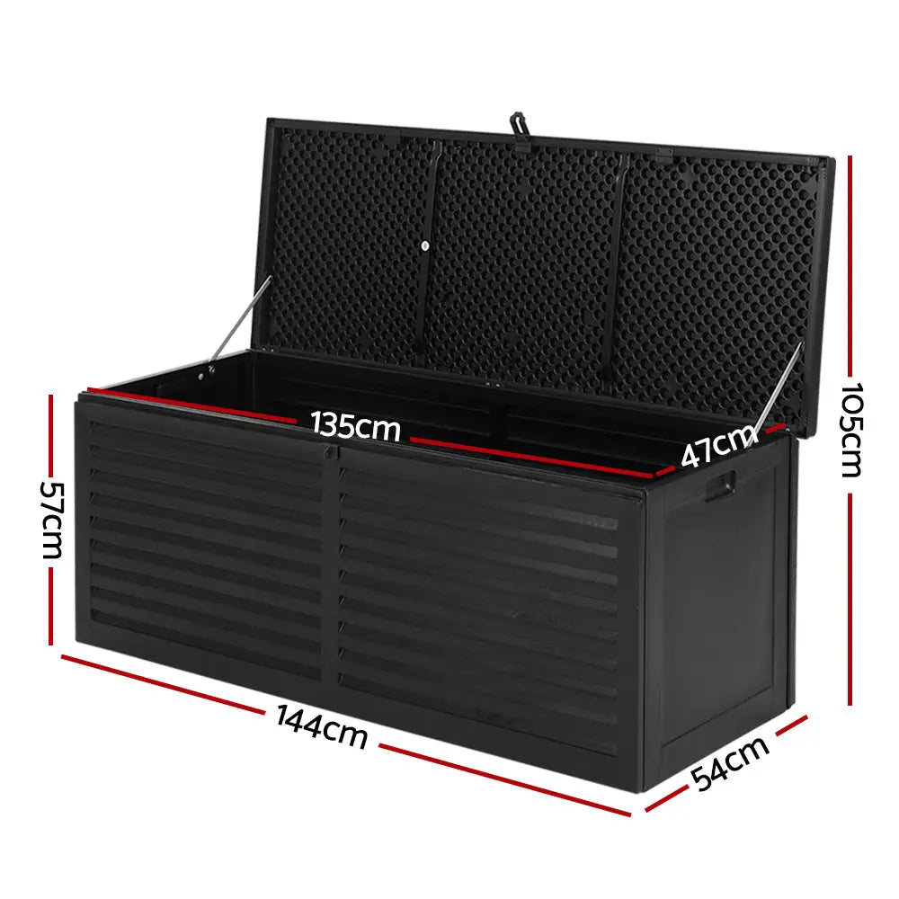 Gardeon Outdoor Storage Box 390L Container Lockable Garden Bench Shed Tools Toy All Black - Home & Garden > Storage