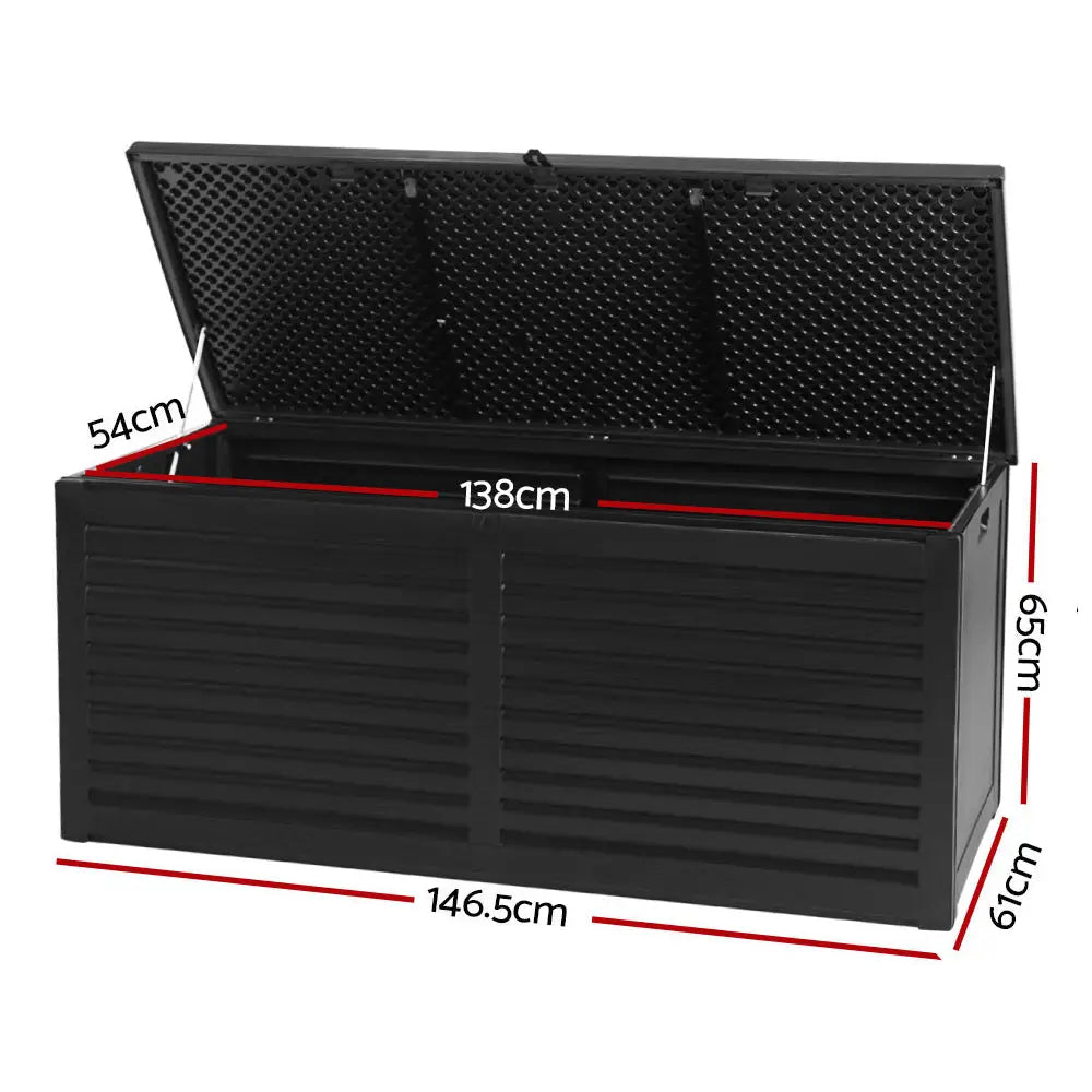 Gardeon Outdoor Storage Box 490L Container Lockable Garden Bench Shed Tools Toy All Black - Home & Garden > Storage