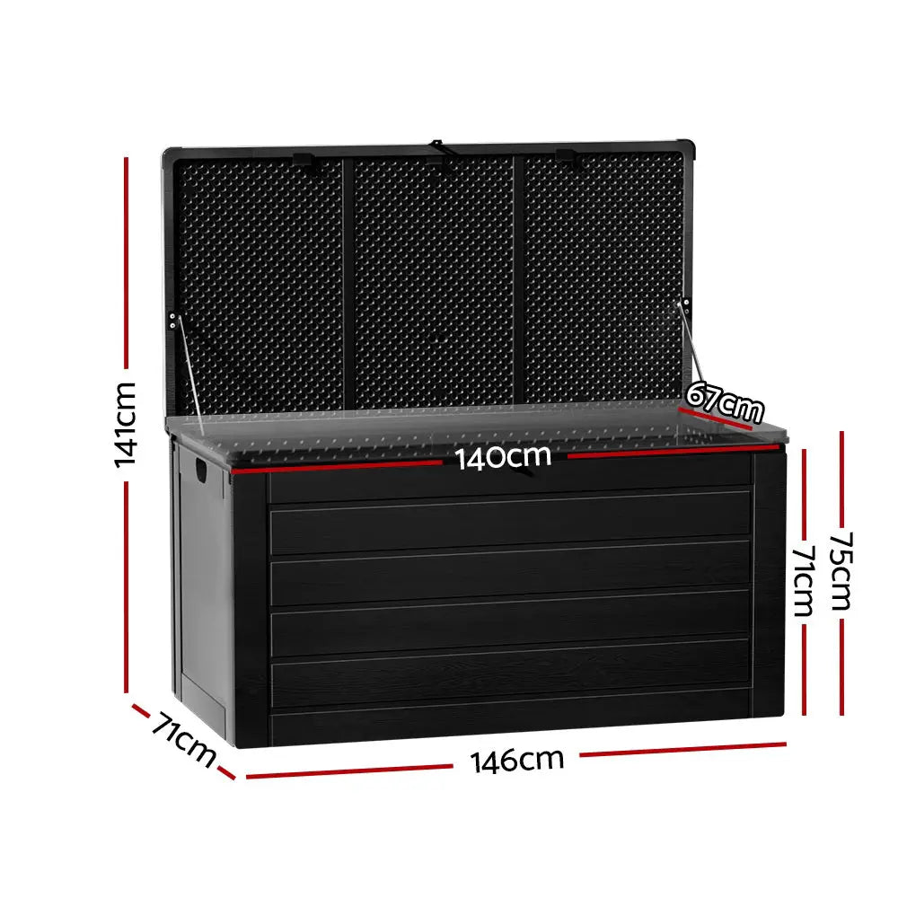 Gardeon Outdoor Storage Box 680L Container Lockable Garden Bench Shed Tool All Black - Home & Garden > Storage