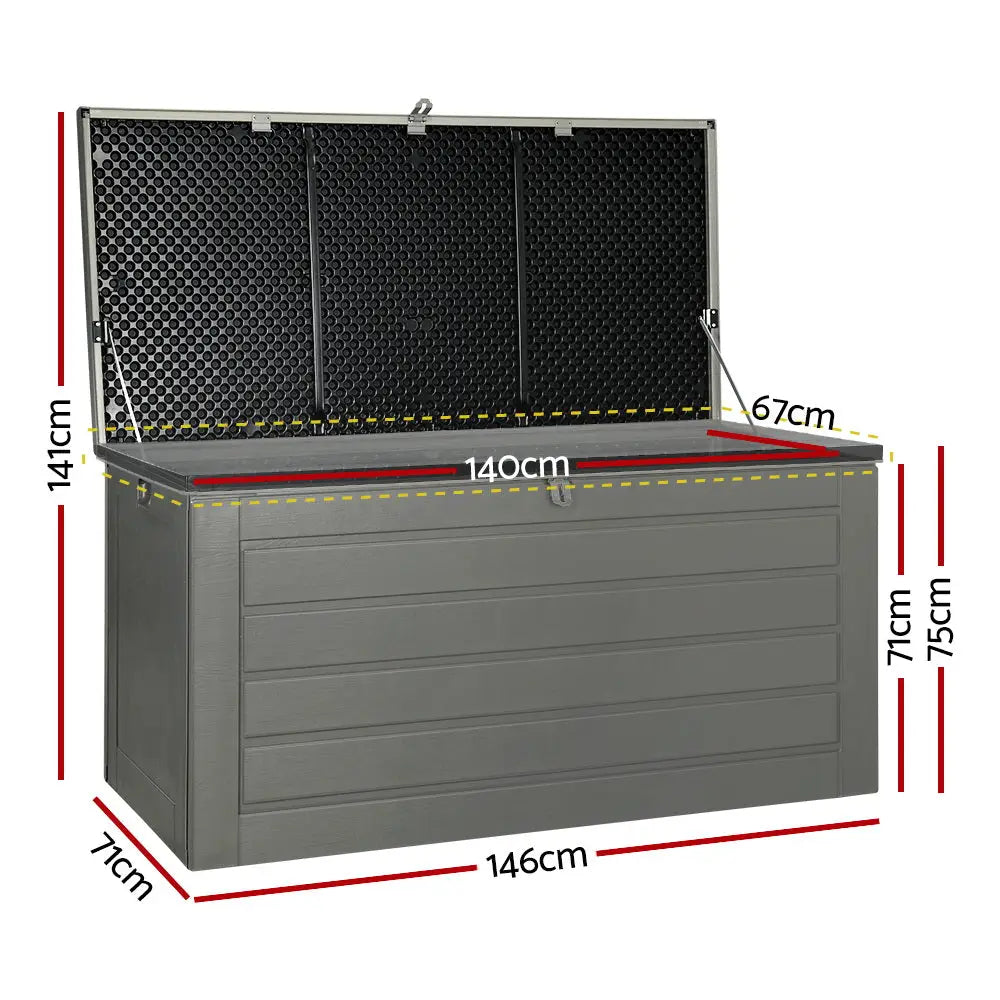 Gardeon Outdoor Storage Box 680L Container Lockable Garden Bench Tool Shed Black - Home & Garden > Storage