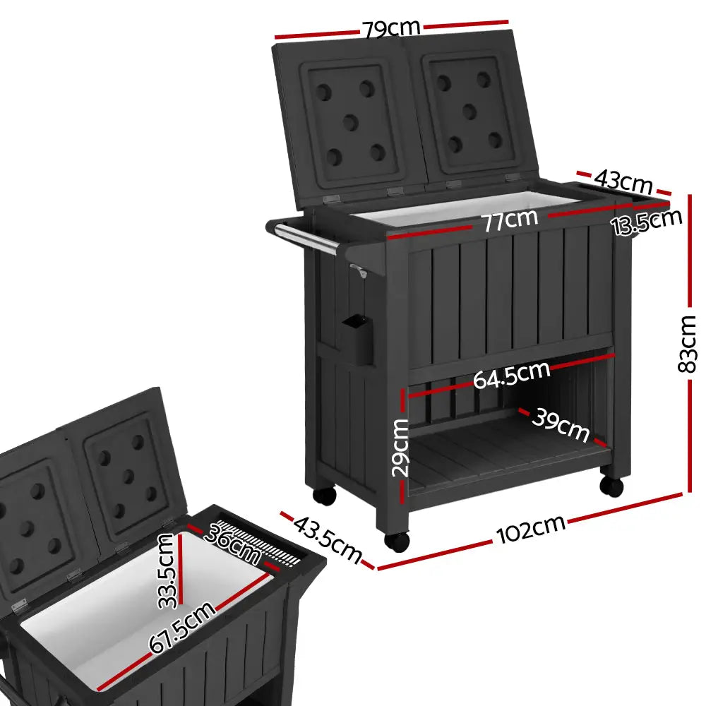 Gardeon Outdoor Storage Cabinet Box 80L Ice Bucket Cooler Rolling Serving Cart Kitchen Trolley - Furniture > Outdoor >