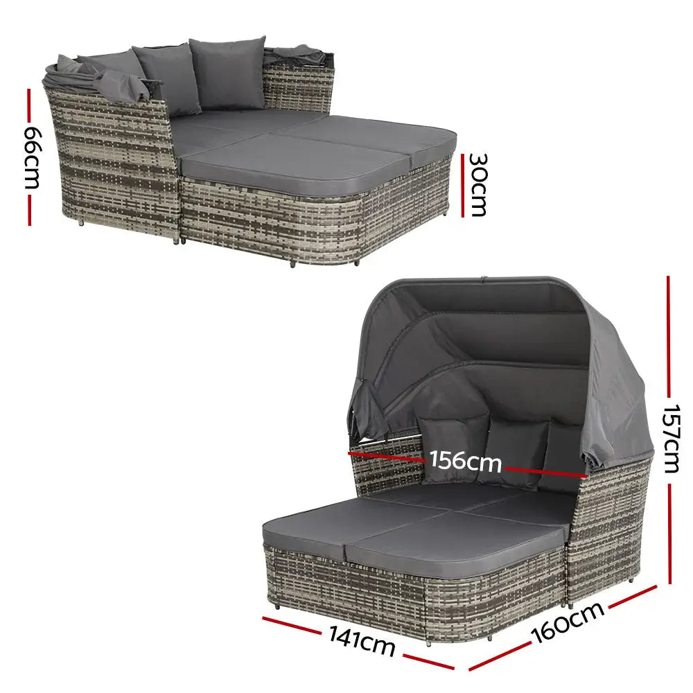 Gardeon Outdoor Sun Lounge Setting Patio Furniture Wicker Sofa Garden Day Bed - Furniture > Outdoor