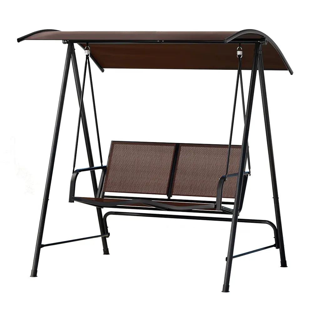 Gardeon Outdoor Swing Chair Garden Bench Furniture Canopy 2 Seater Brown - Furniture > Outdoor