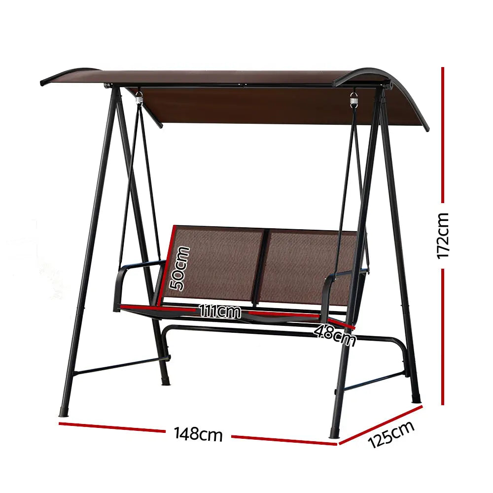 Gardeon Outdoor Swing Chair Garden Bench Furniture Canopy 2 Seater Brown - Furniture > Outdoor