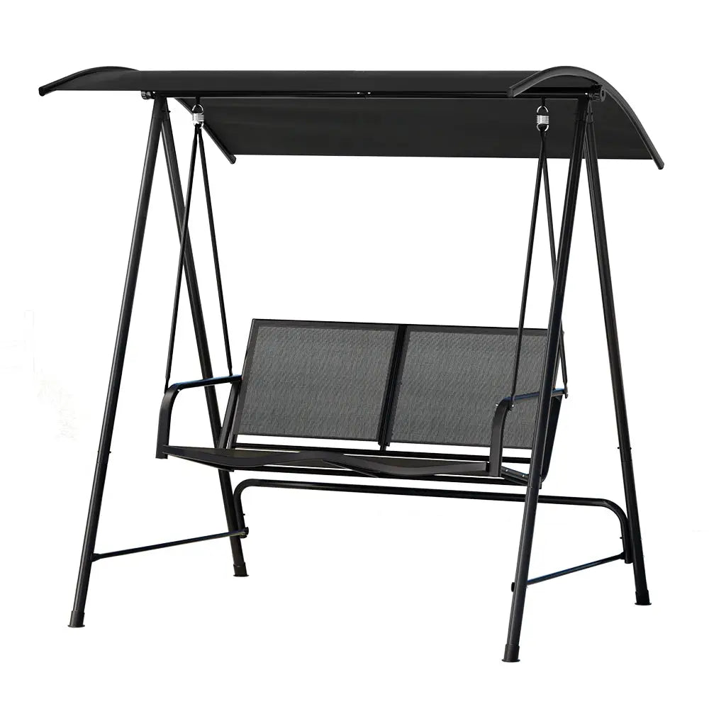 Gardeon Outdoor Swing Chair Garden Bench Furniture Canopy 2 Seater Black - Furniture > Outdoor