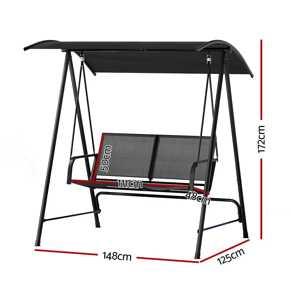 Gardeon Outdoor Swing Chair Garden Bench Furniture Canopy 2 Seater Black - Furniture > Outdoor