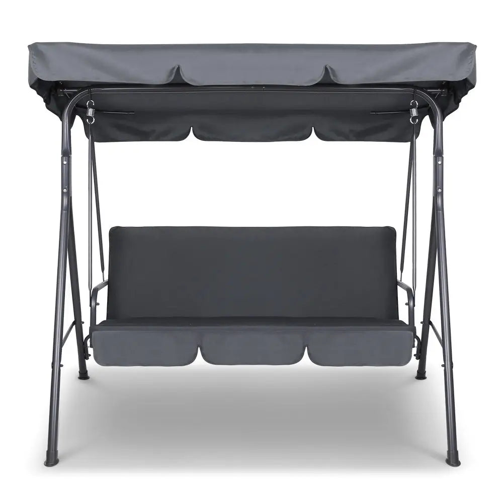 Gardeon Outdoor Swing Chair Garden Bench Furniture Canopy 3 Seater Grey - Furniture > Outdoor