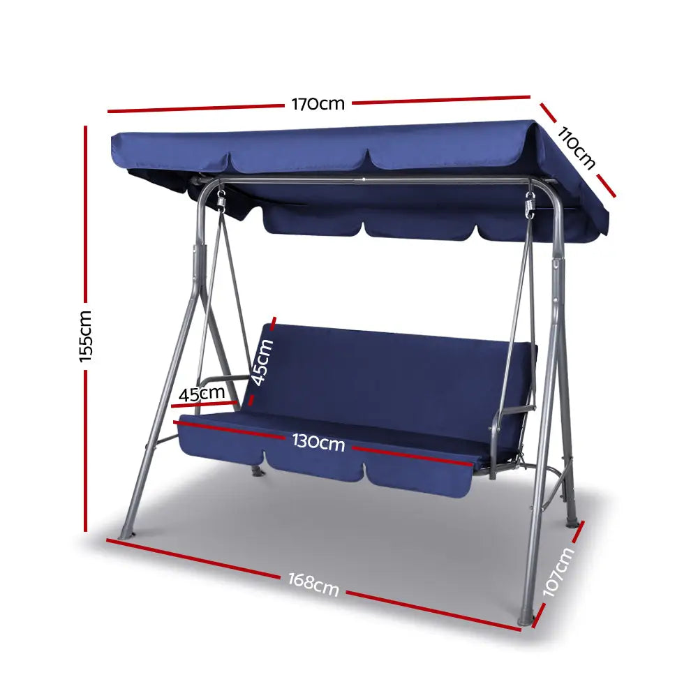 Gardeon Outdoor Swing Chair Garden Bench Furniture Canopy 3 Seater Navy - Furniture > Outdoor