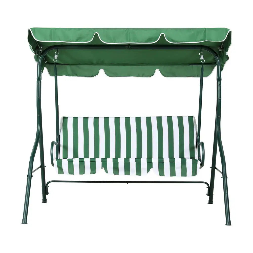 Gardeon Outdoor Swing Chair Garden Bench Furniture Canopy 3 Seater White Green - Furniture > Outdoor > Outdoor Benches