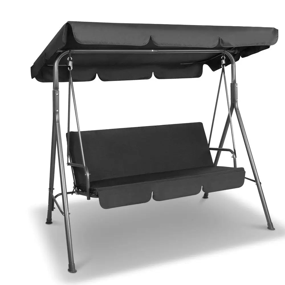 Gardeon Outdoor Swing Chair Garden Bench Furniture Canopy 3 Seater Black - Home & Garden > Garden Furniture