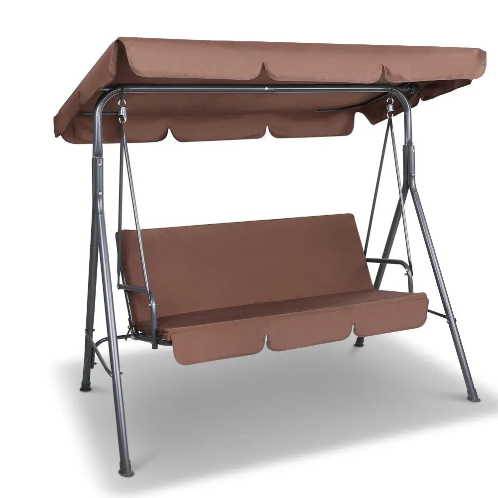Gardeon Outdoor Swing Chair Garden Bench Furniture Canopy 3 Seater Coffee - Home & Garden > Garden Furniture
