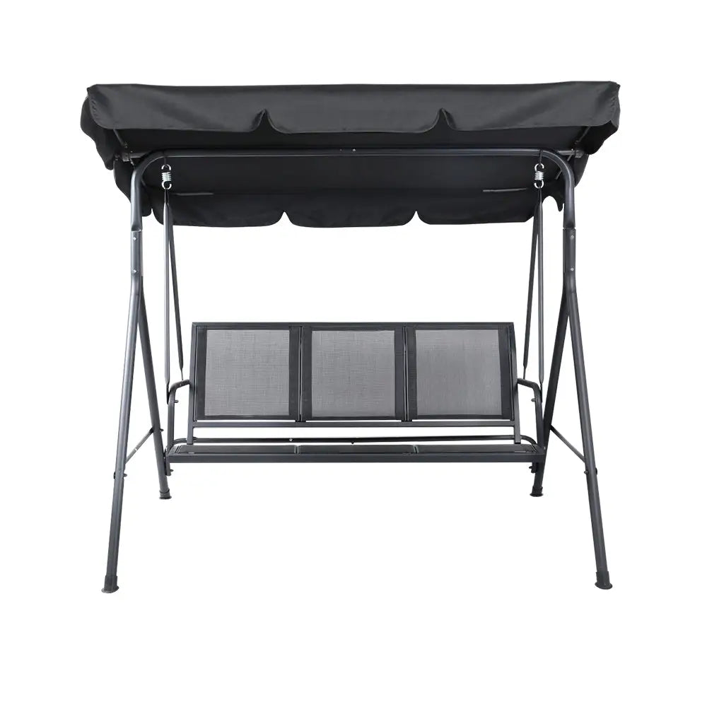 Gardeon Outdoor Swing Chair Garden Bench Furniture Canopy 3 Seater Mesh Black - Furniture > Outdoor