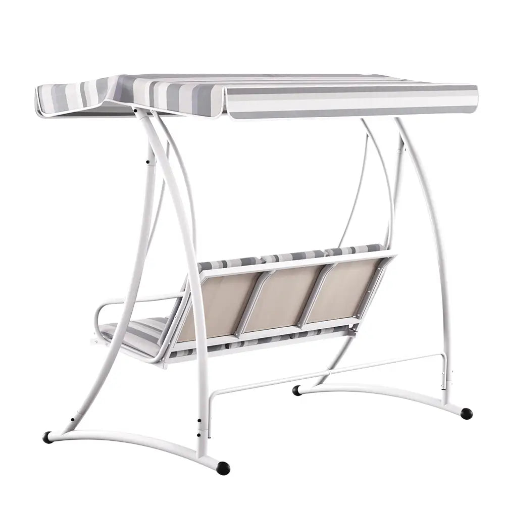 Gardeon Outdoor Swing Chair Garden Bench Furniture Canopy 3 Seater White Grey - Furniture > Outdoor