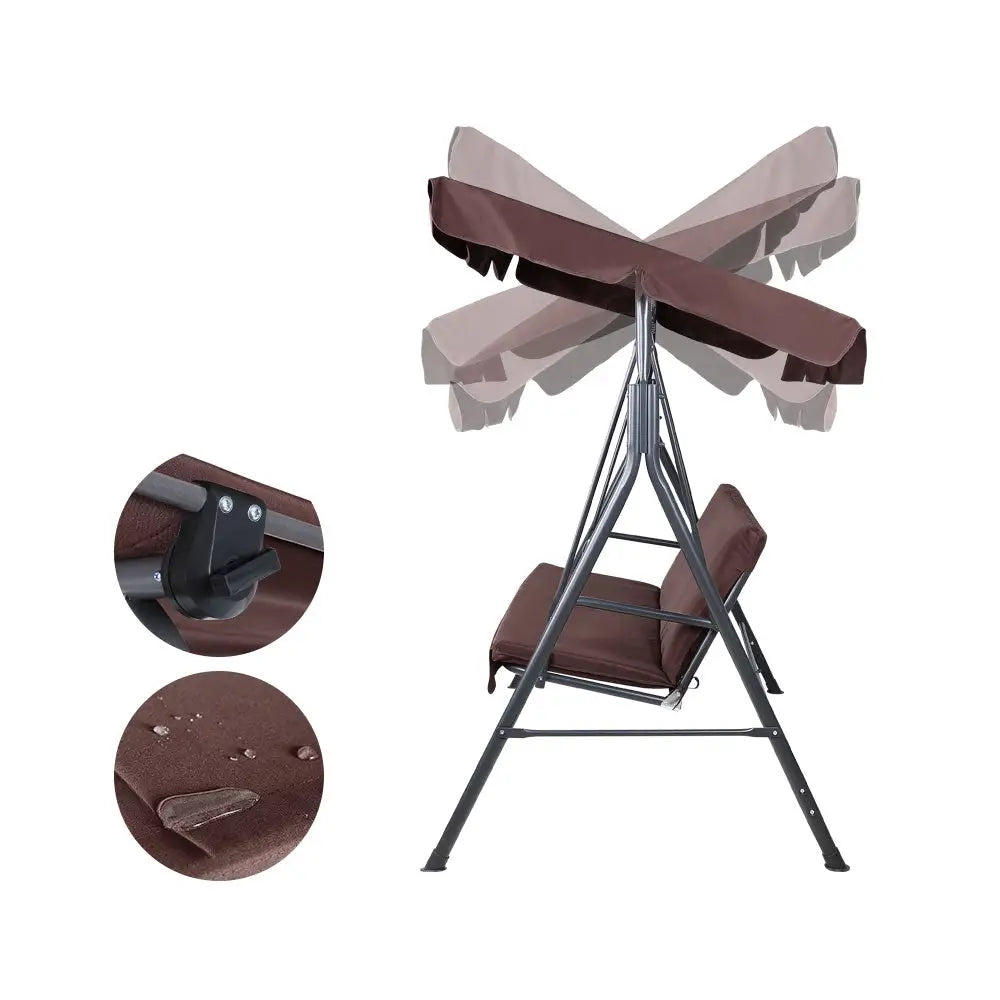 Gardeon Outdoor Swing Chair Garden Bench Furniture Canopy 3 Seater Brown - Furniture > Outdoor