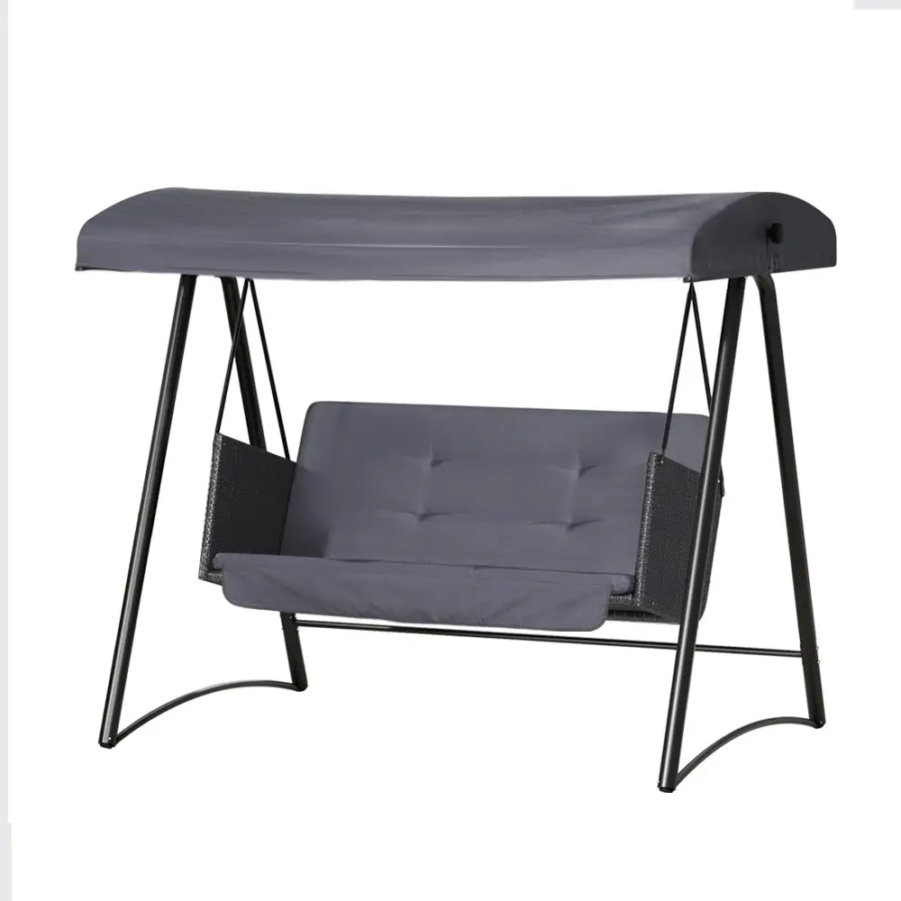 Gardeon Outdoor Swing Chair Garden Bench Furniture Canopy 3 Seater Rattan Grey - Furniture > Outdoor