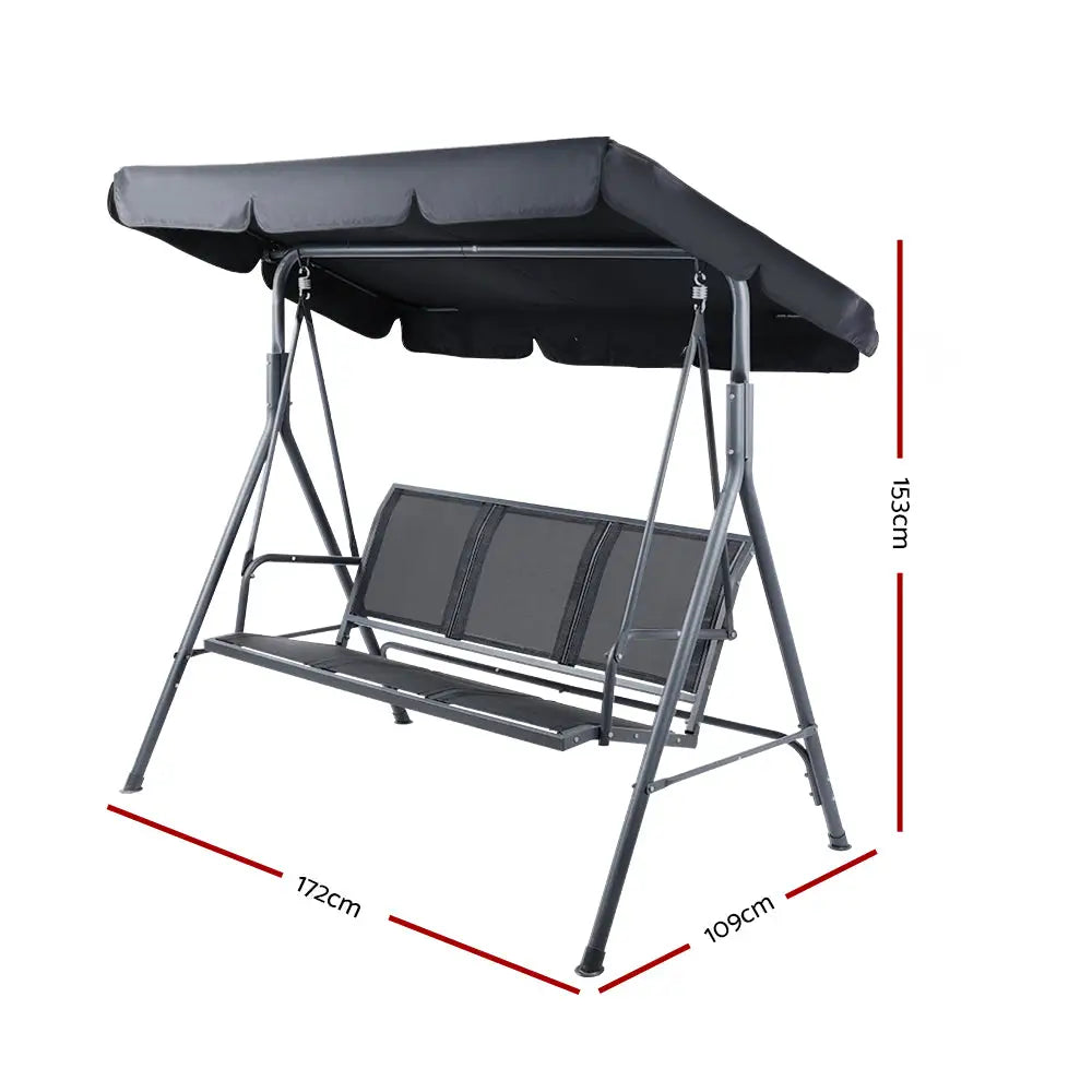 Gardeon Outdoor Swing Chair Garden Bench Furniture Canopy 3 Seater Mesh Black - Furniture > Outdoor
