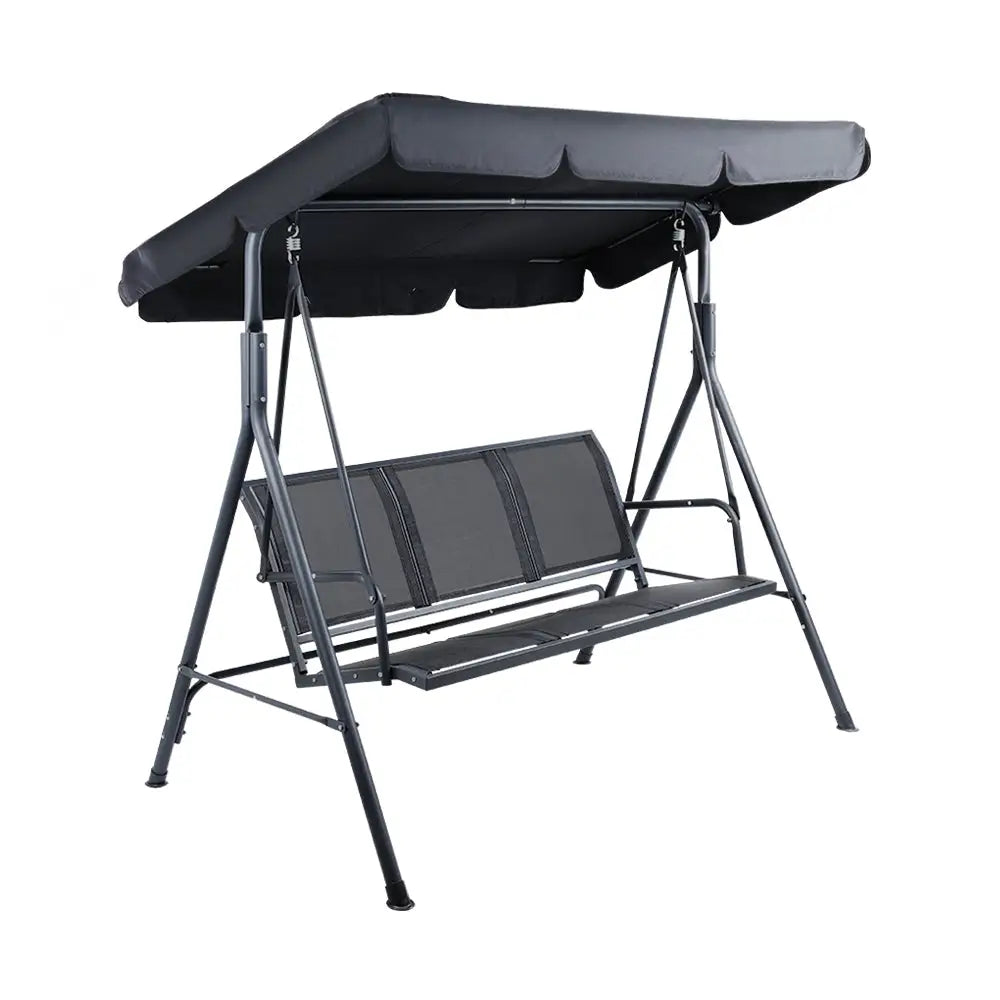 Gardeon Outdoor Swing Chair Garden Bench Furniture Canopy 3 Seater Mesh Black - Furniture > Outdoor