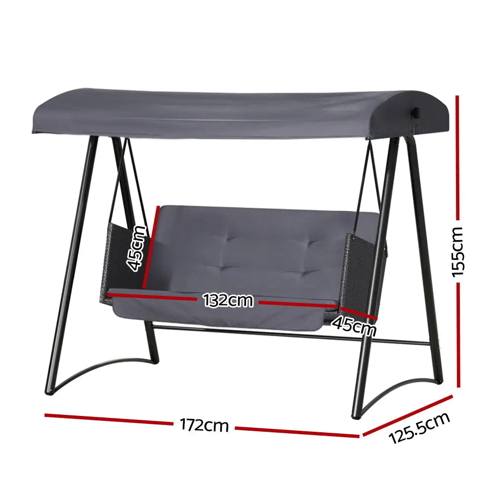 Gardeon Outdoor Swing Chair Garden Bench Furniture Canopy 3 Seater Rattan Grey - Furniture > Outdoor