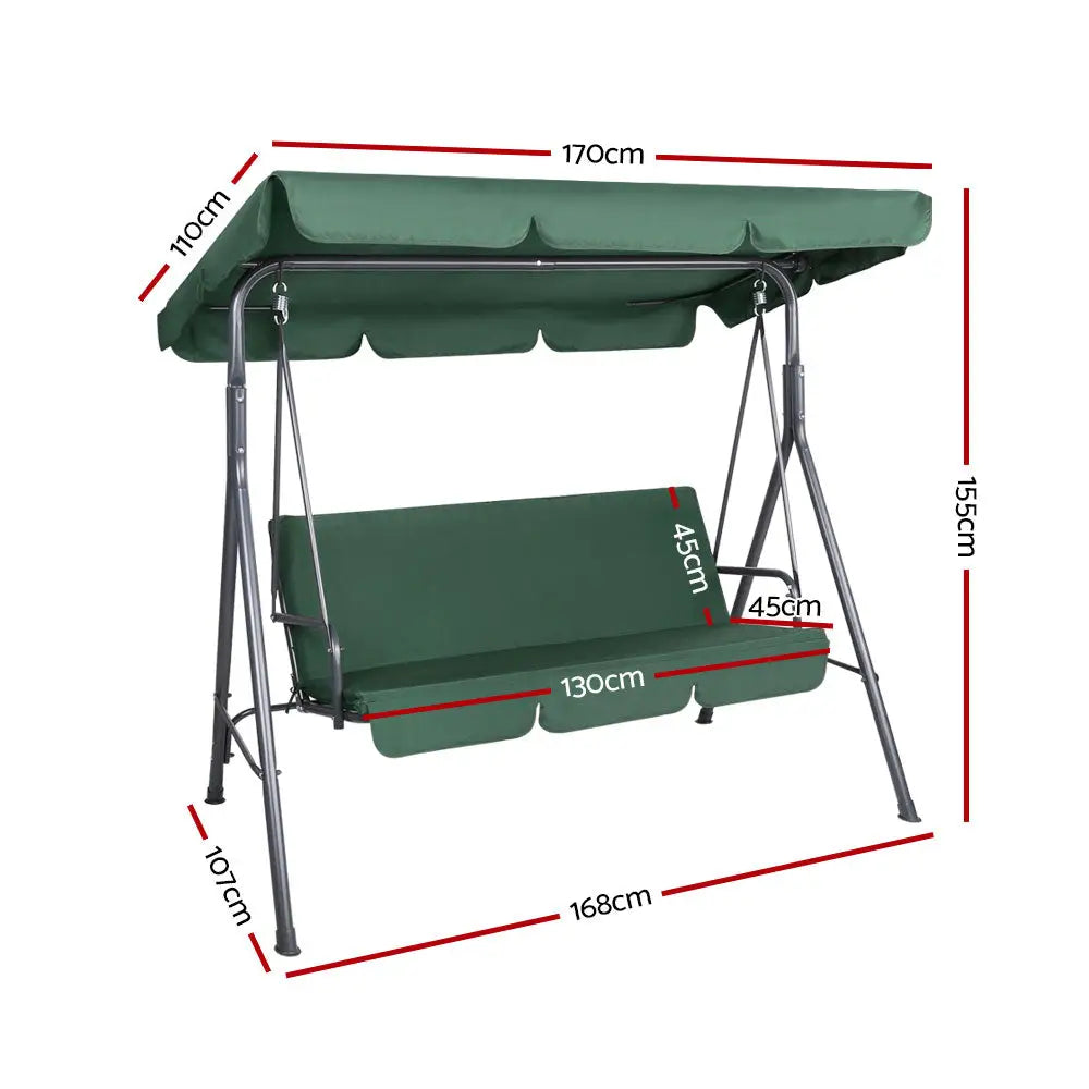 Gardeon Outdoor Swing Chair Garden Bench Furniture Canopy 3 Seater Green - Furniture > Outdoor