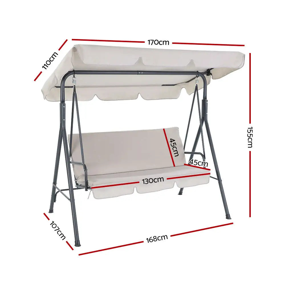 Gardeon Outdoor Swing Chair Garden Bench Furniture Canopy 3 Seater Beige - Furniture > Outdoor