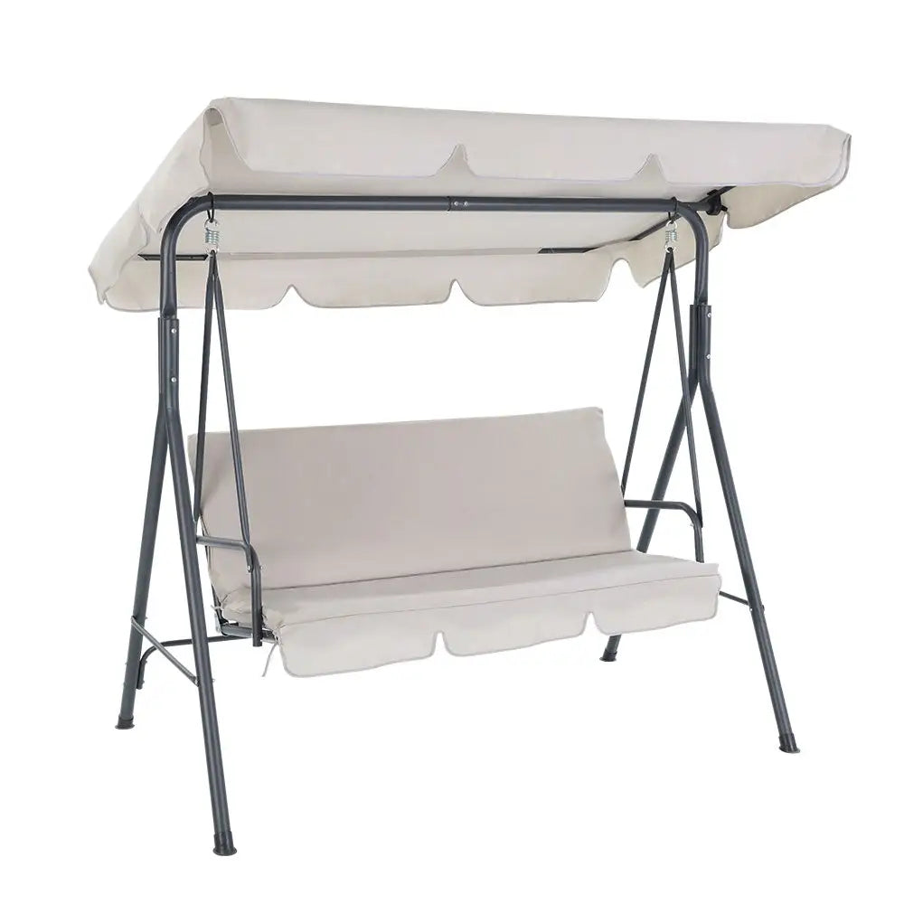 Gardeon Outdoor Swing Chair Garden Bench Furniture Canopy 3 Seater Beige - Furniture > Outdoor