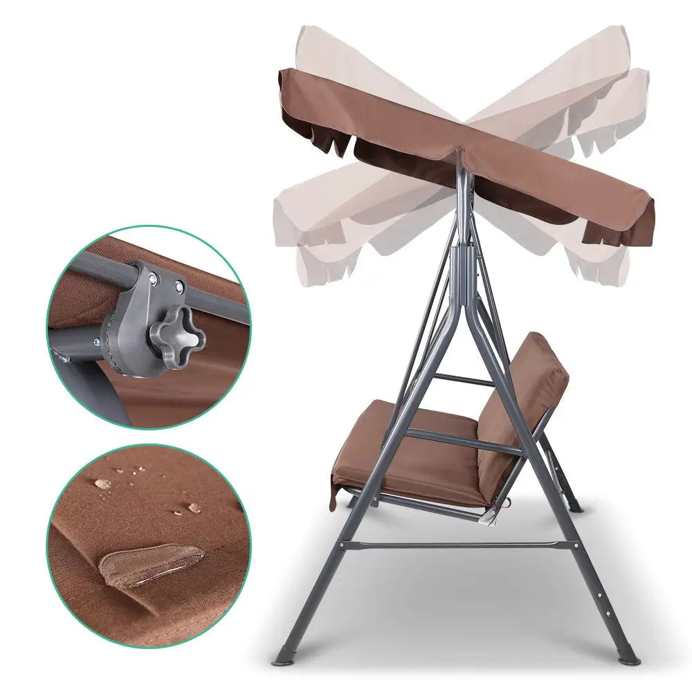 Gardeon Outdoor Swing Chair Garden Bench Furniture Canopy 3 Seater Coffee - Home & Garden > Garden Furniture