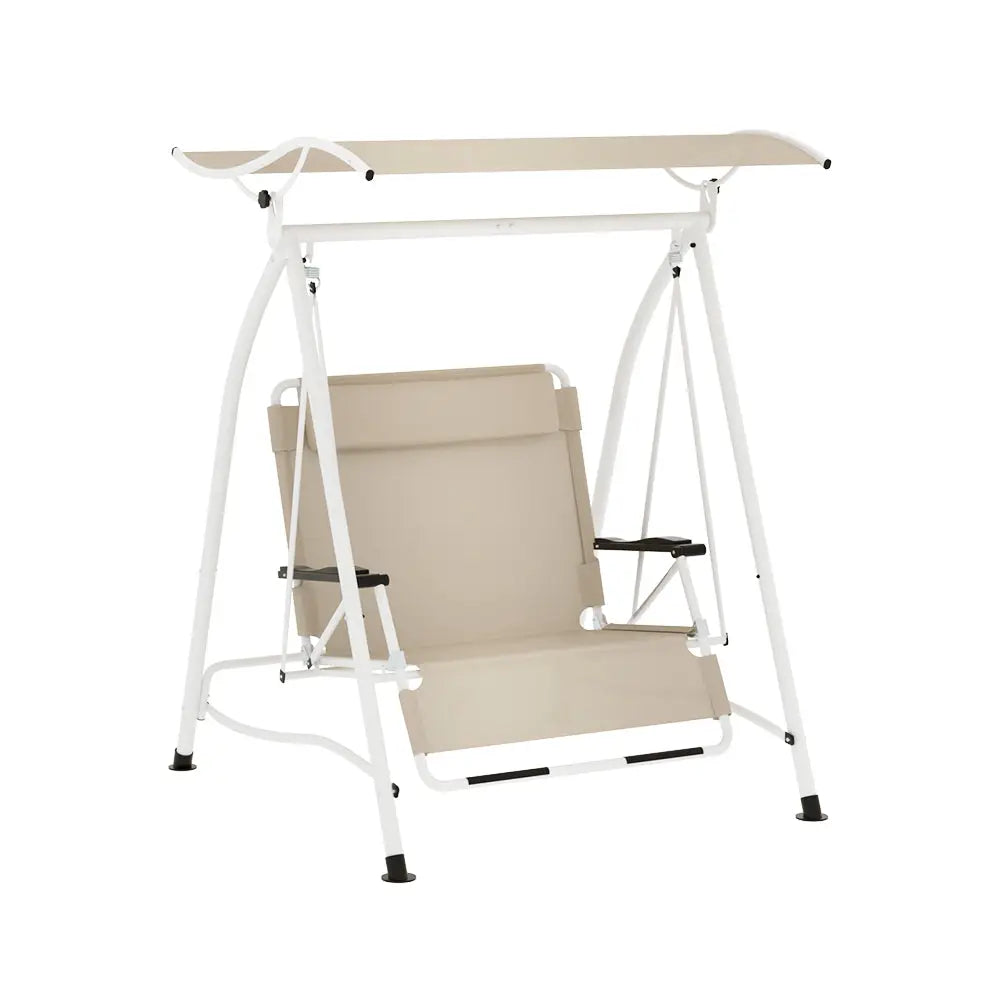 Gardeon Outdoor Swing Chair Garden Lounger 2 Seater Canopy Patio Furniture Beige - Furniture > Outdoor