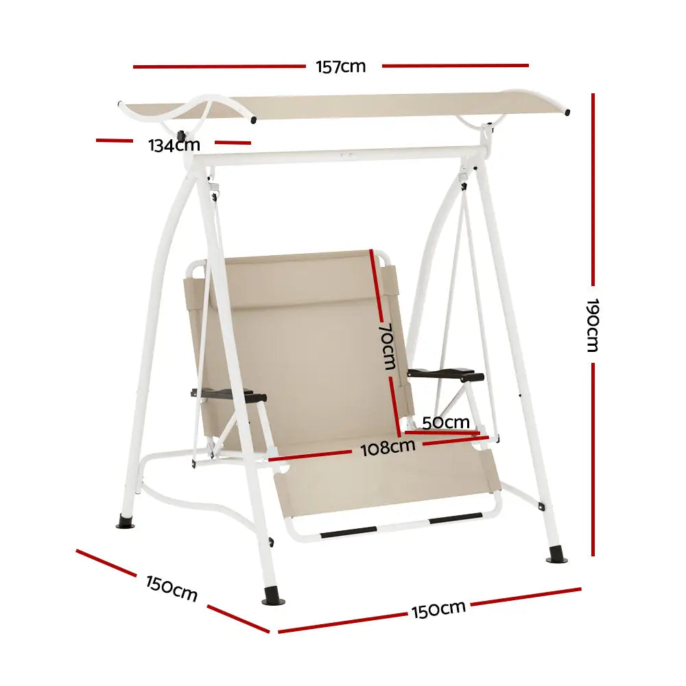 Gardeon Outdoor Swing Chair Garden Lounger 2 Seater Canopy Patio Furniture Beige - Furniture > Outdoor