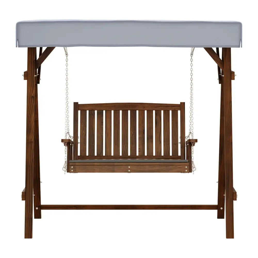Gardeon Outdoor Wooden Swing Chair Garden Bench Canopy Cushion 2 Seater Charcoal - Furniture > Outdoor