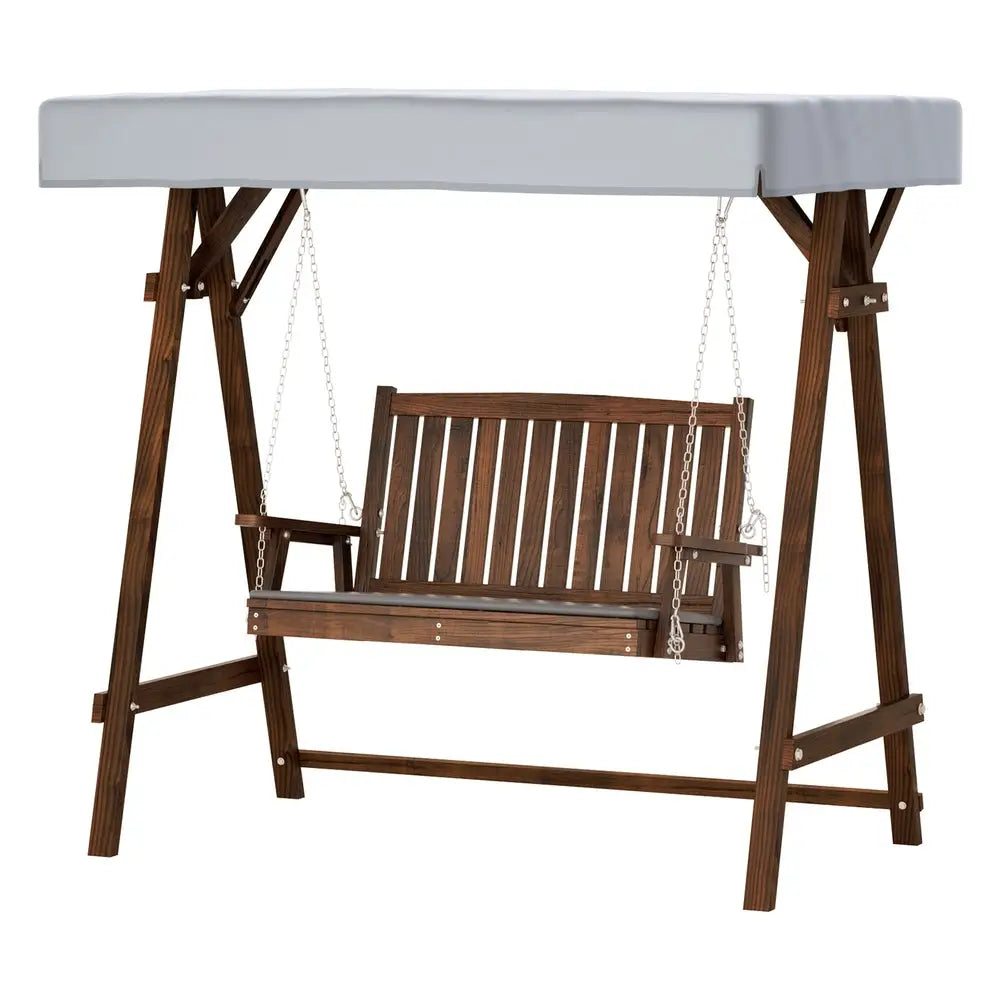 Gardeon Outdoor Wooden Swing Chair Garden Bench Canopy Cushion 2 Seater Charcoal - Furniture > Outdoor