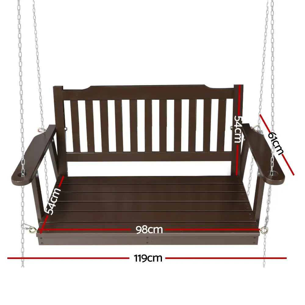 Gardeon Porch Swing Chair with Chain Garden Bench Outdoor Furniture Wooden Brown - Furniture > Outdoor