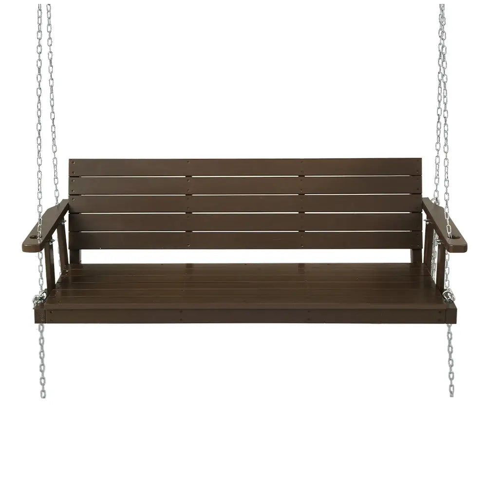 Gardeon Porch Swing Chair with Chain Outdoor Furniture 3 Seater Bench Wooden Brown - Furniture > Outdoor