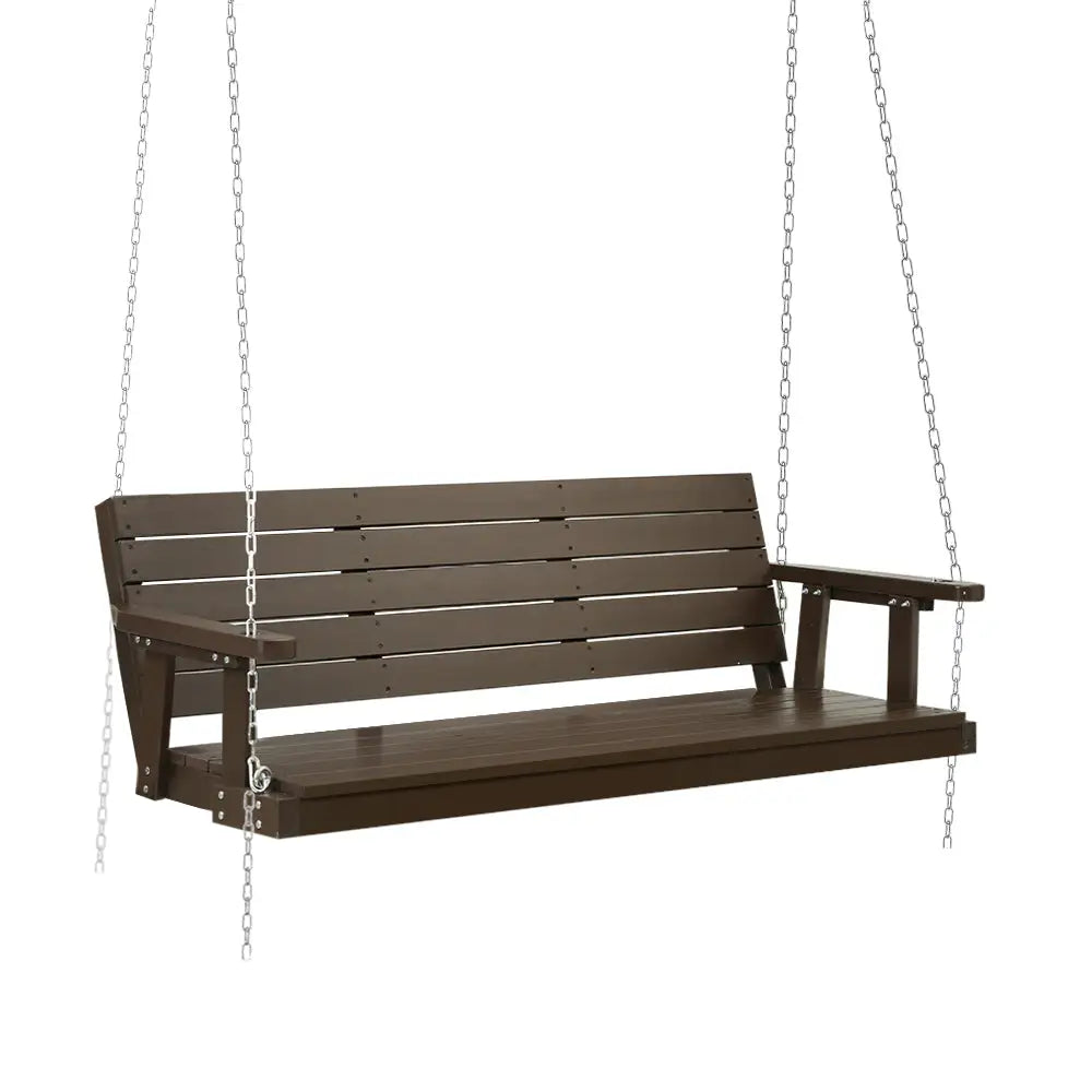 Gardeon Porch Swing Chair with Chain Outdoor Furniture 3 Seater Bench Wooden Brown - Furniture > Outdoor