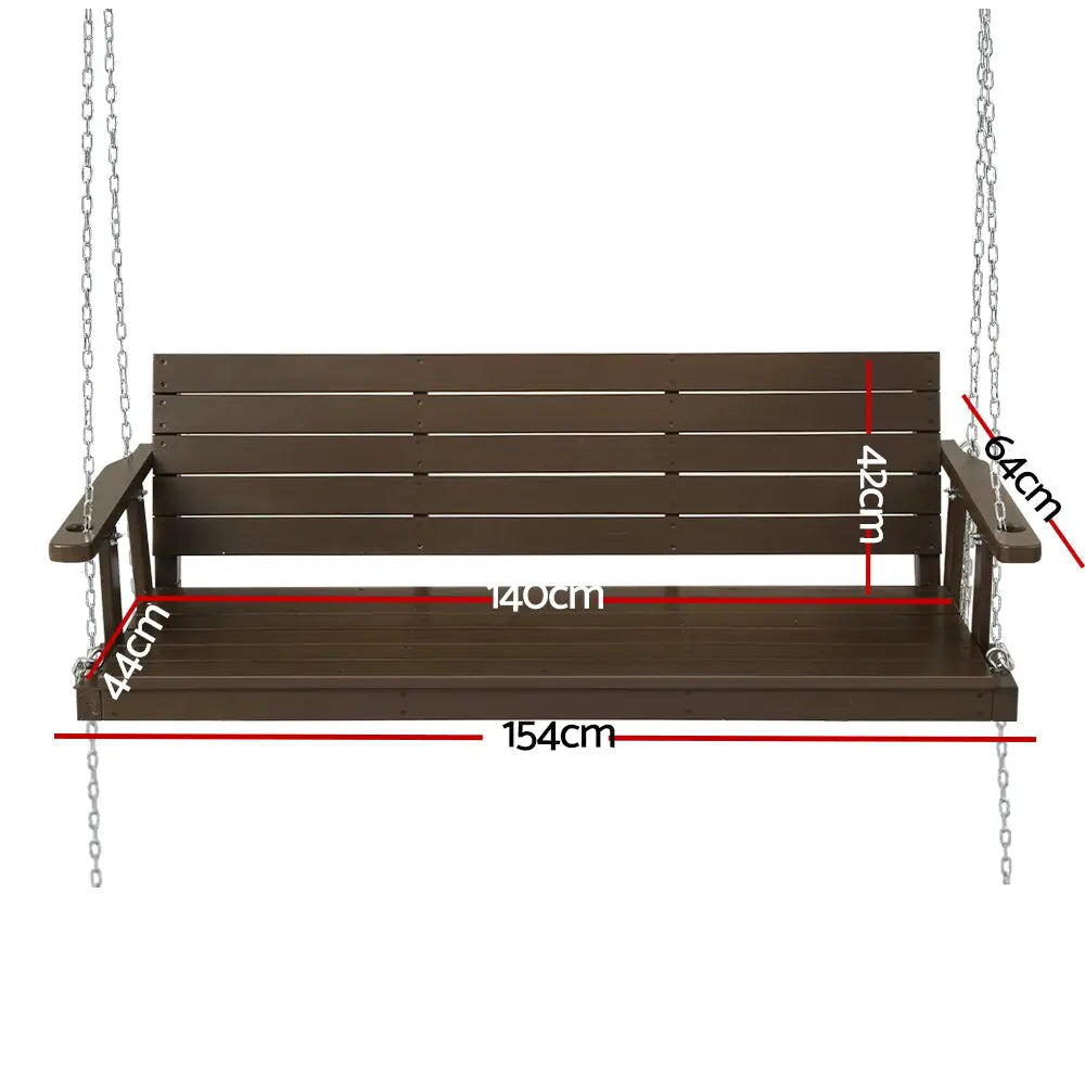 Gardeon Porch Swing Chair with Chain Outdoor Furniture 3 Seater Bench Wooden Brown - Furniture > Outdoor