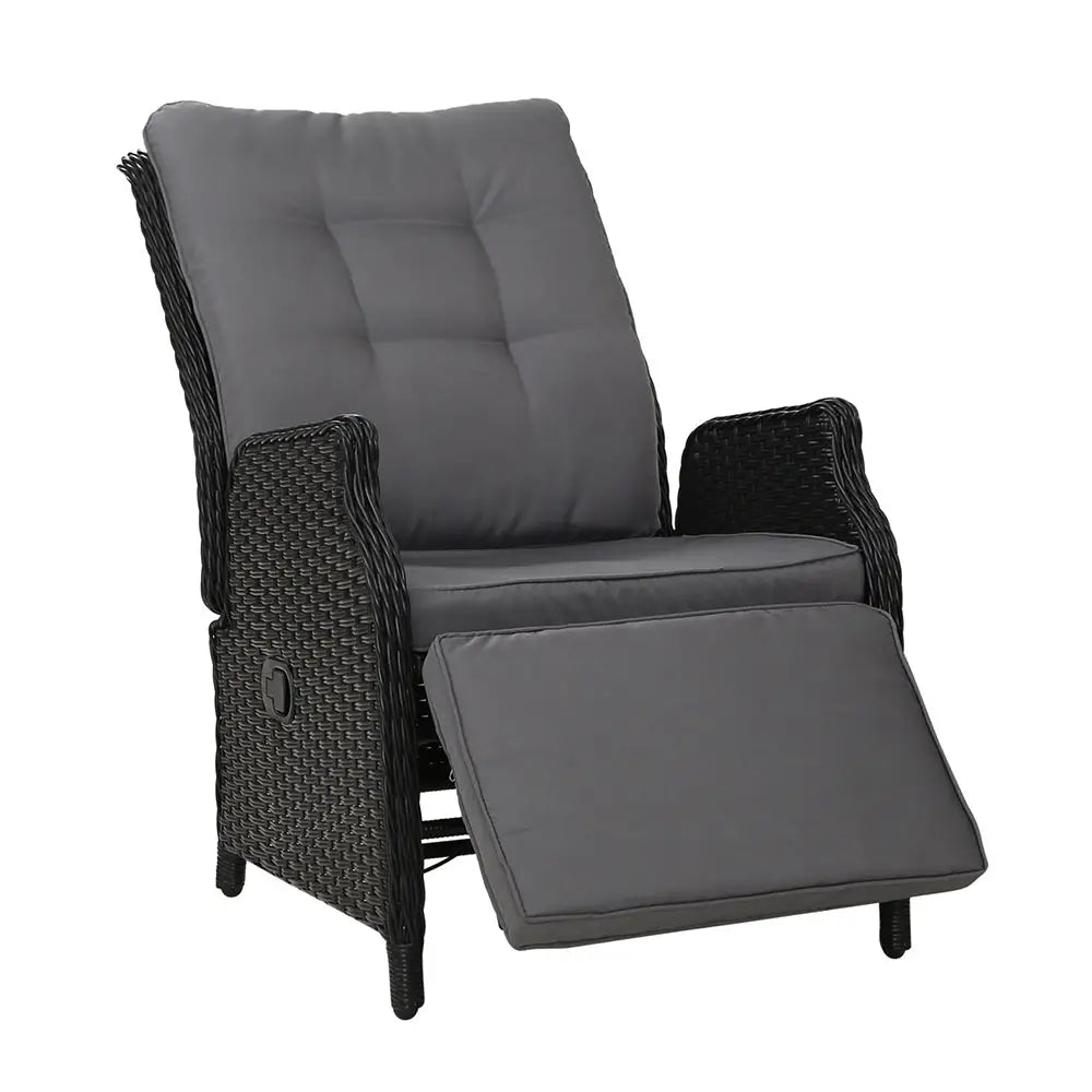 Gardeon Recliner Chairs Sun lounge Wicker Lounger Outdoor Furniture Patio Adjustable Black - Furniture > Outdoor