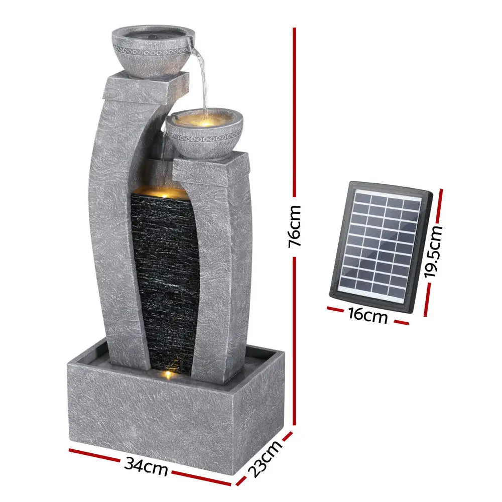 Gardeon Solar Fountain Water Feature Outdoor Fountain Indoor 3-Tier Cascading Grey - Home & Garden > Fountains >
