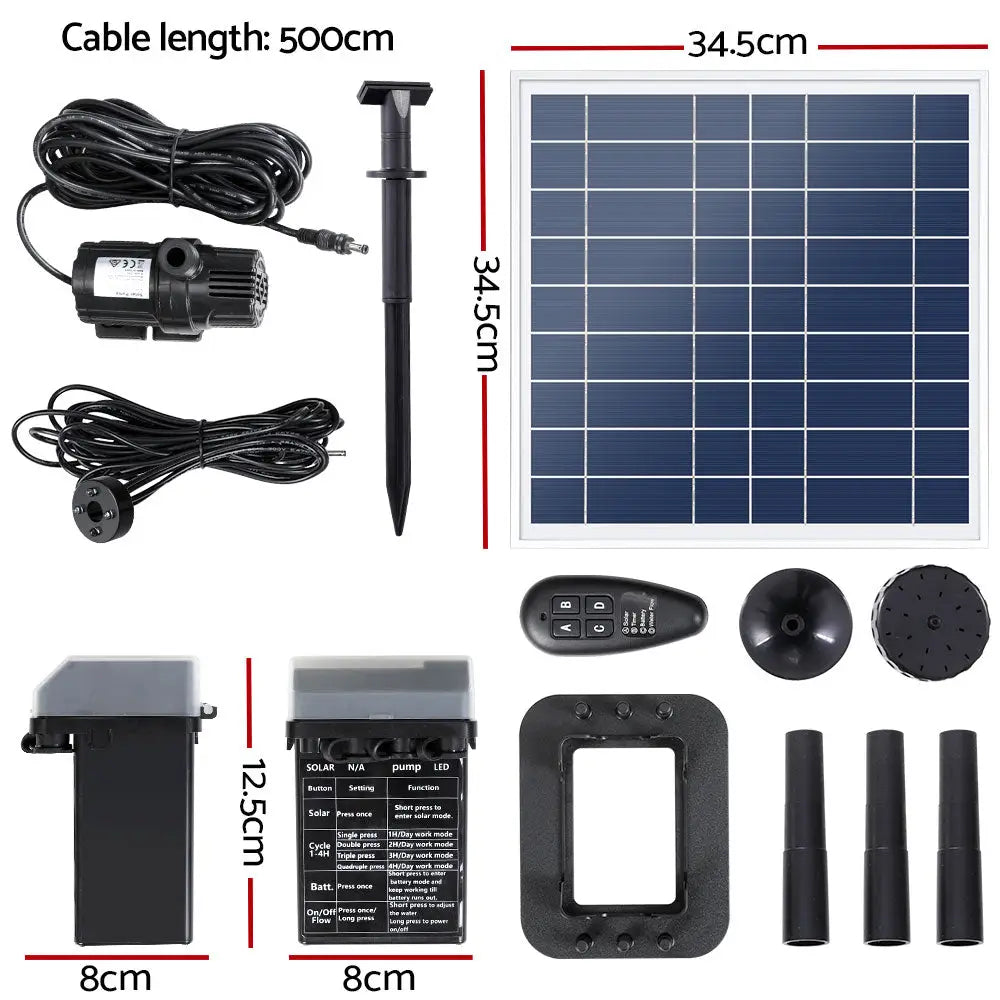 Gardeon Solar Pond Pump with Battery Kit LED Lights 9.8FT - Home & Garden > Fountains